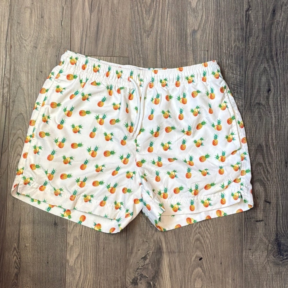 PacSun Mens White Pineapple Print Swim Trunks Mesh Lined Small P25 1388